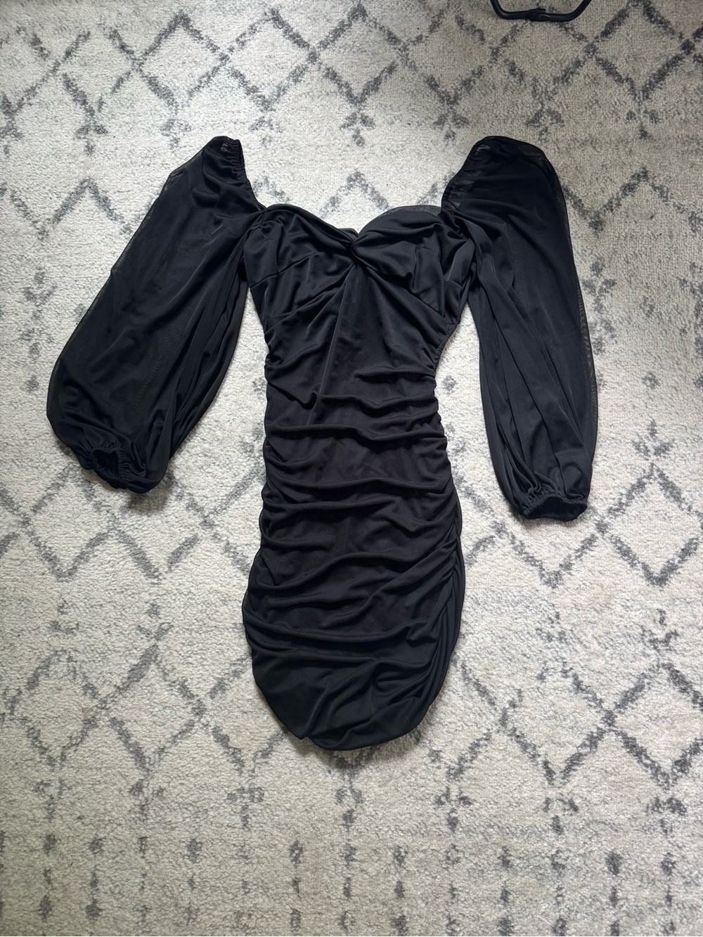 B Darlin Black Puff-Sleeve Ruched Mini Dress